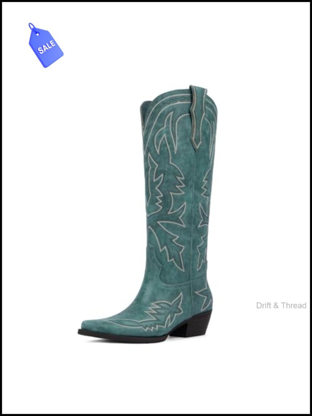 Knee High Cowboy Boots for Women Faux Leather Embroidered Western Pull On